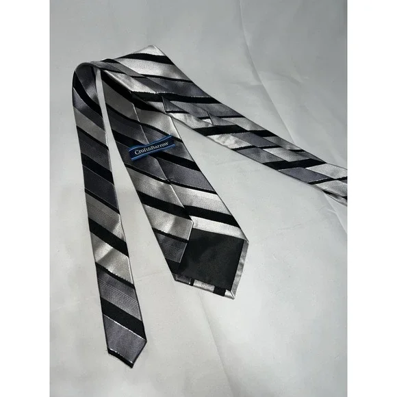 Croft & Barrow Men's Necktie Tie Polyester Gray Black White Stripe