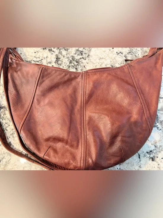 Classic Leather Hobo Bag in Maroon Brown