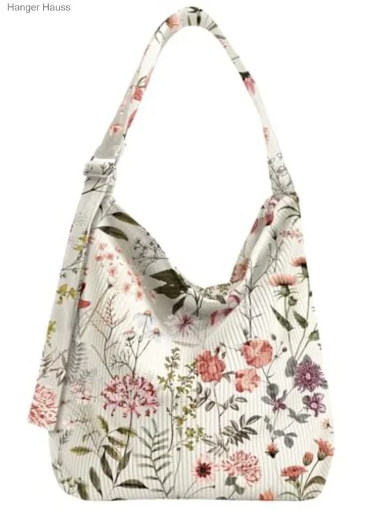 Corduroy Hobo Bag Women Large Zipper Tote Shoulder Crossbody Travel Work