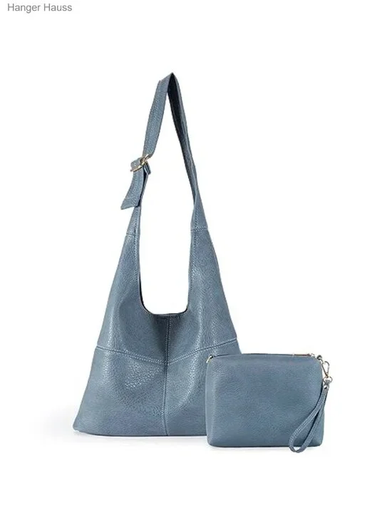 Vegan Leather Hobo Purse with Wristlet, Magnetic Closure, Adjustable Strap,