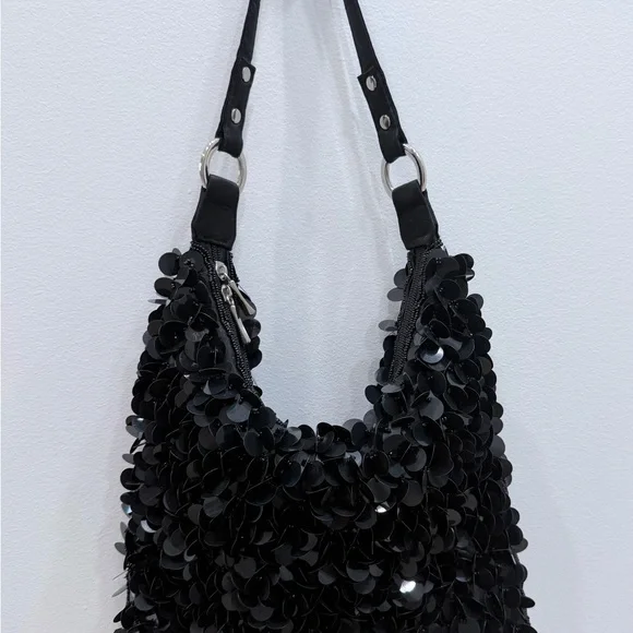Black Sequin Shoulder Bag - Party Evening Handbag - Y2K Glam