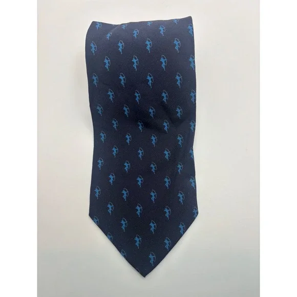 Giorgio Armani Mens Silk Tie Navy Blu Archer Print Made in Italy Formal Business