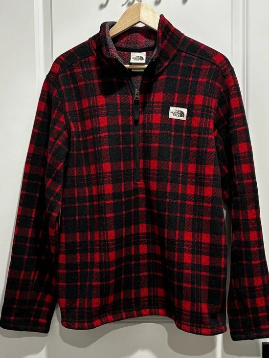 The North Face Men’s Red and Black Plaid Zip-Up Fleece