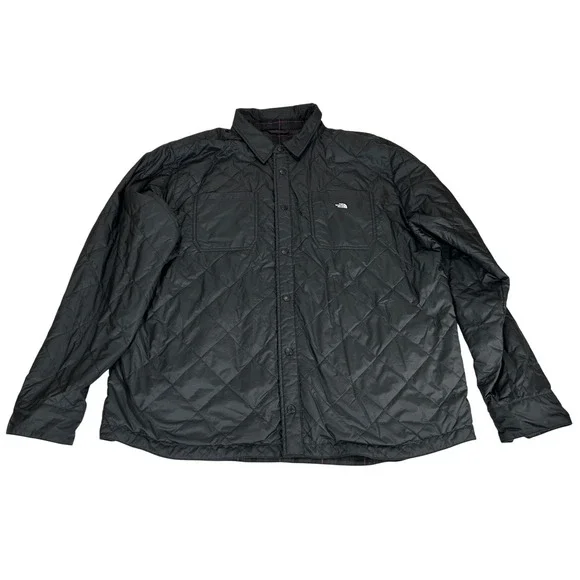 The North Face Mens XXL Reversible Quilted Flannel Shirt Jacket Black Plaid