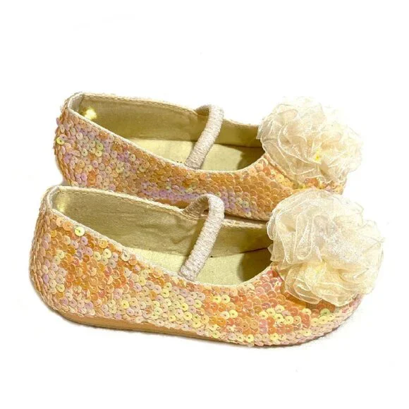5 8 9 2 3 4 NEW Beige & Ivory Sparkly Sequins Girls Flats Holiday Dance Dress-up