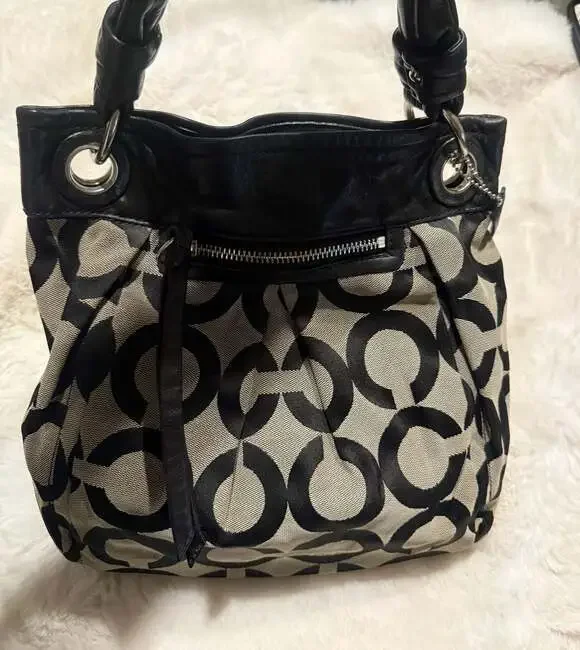 Coach Parker Op Art 13420 Black and Grey Canvas Shoulder Hobo Bag