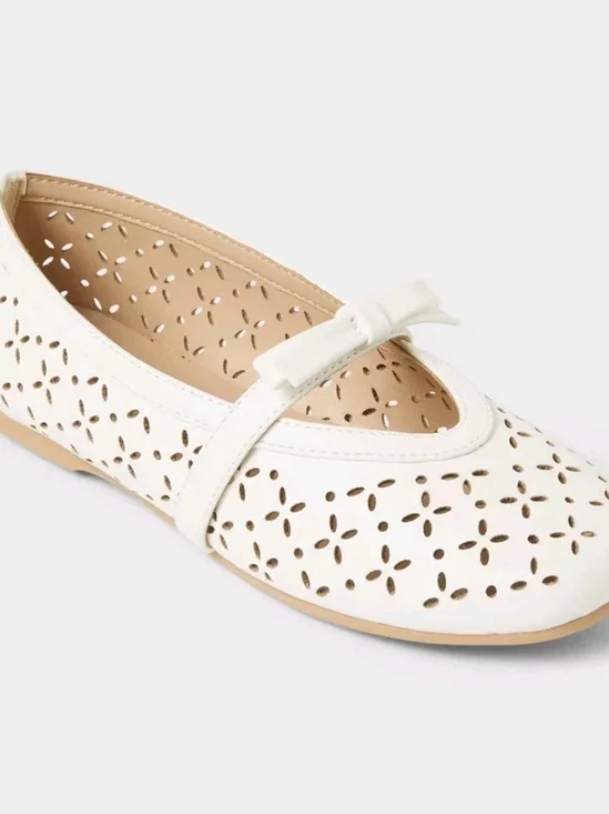 Classic White Mary Jane Ballet Flat with Bow Girls' Margo Laser Cut - Cat&Jack 5