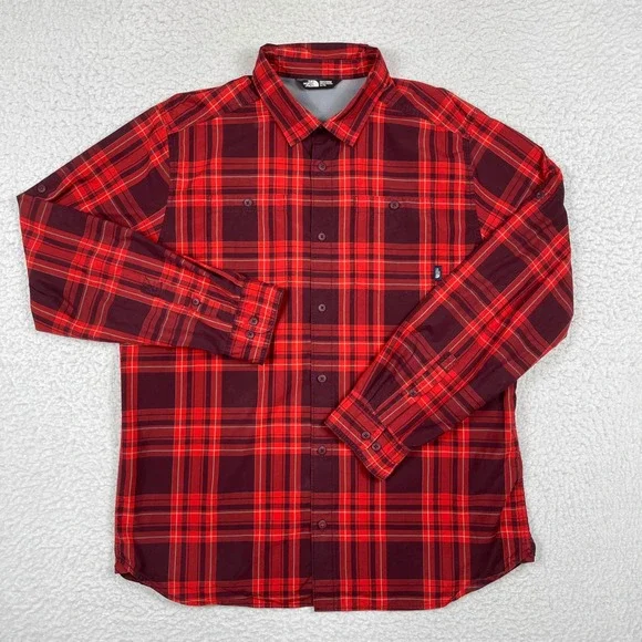 The North Face Button Down Shirt Mens XL Red Plaid Long Sleeve Outdoor 0CP4H