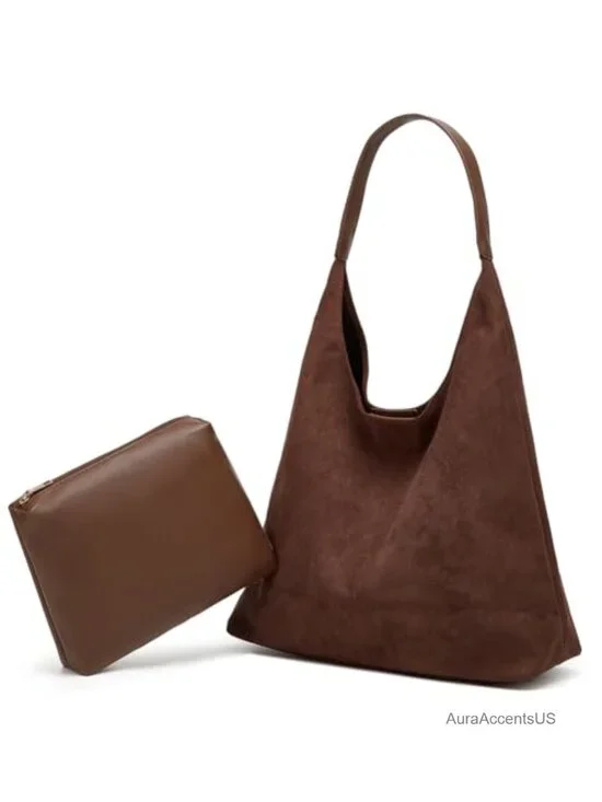 Faux Suede Leather Slouchy Hobo Shoulder Bag Women Large Tote Handbag Work