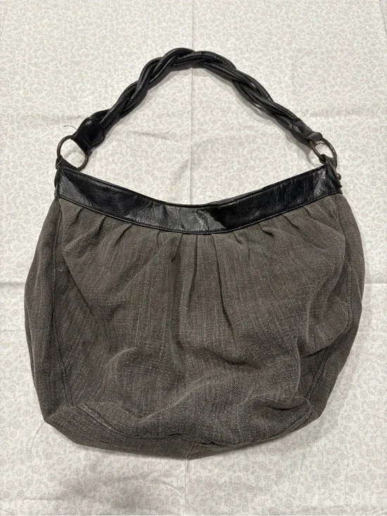 Vintage Y2K Slouchy Hobo Bag Gray Canvas Braided Strap Grunge Elena Gilbert Core