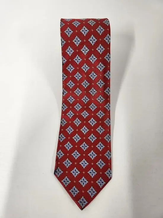 Robert Jensen Had Sewn Finest Silk Men's Tie, Italy Made In Red & Blue Geometric