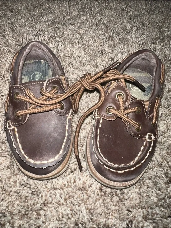 Y2K Vintage Cherokee Brown Genuine Leather Boat Shoes Baby Boy Toddler 5