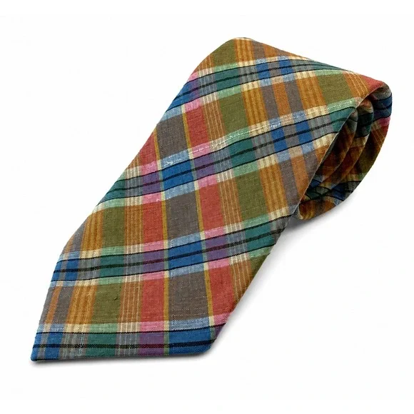 Rooster Ruffler Collection Men's Classic Hand Woven Neck Tie Multi Plaid Cotton