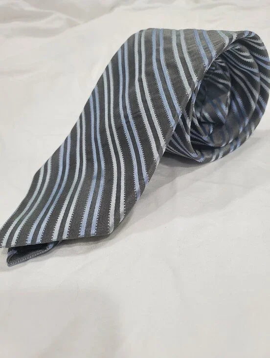 DKNY Men's 100% Silk Striped Neck Tie Blue Gray Silver WPL 2831 Classic 60