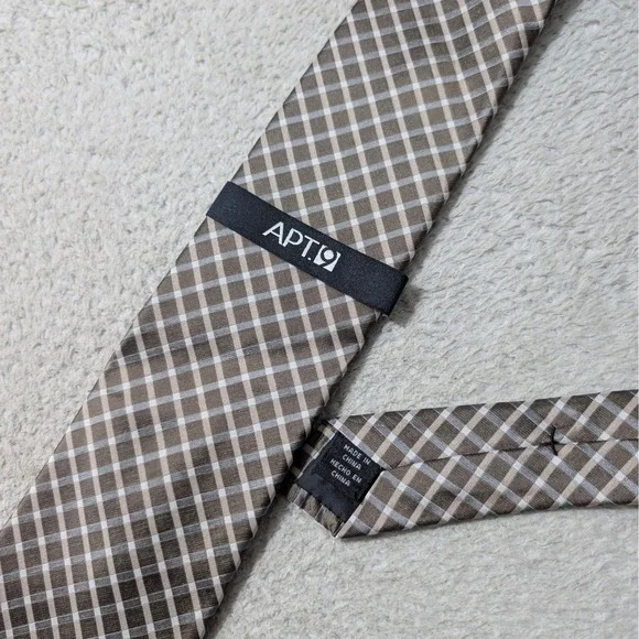 NEW!‎ Apt. 9 Necktie Mens OS Beige Plaid Silk Checkered Pattern
