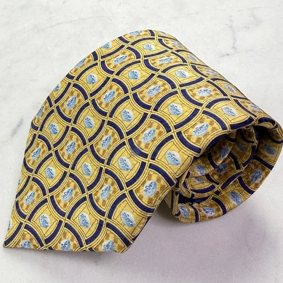 Pfizer Blue Pill Tie 100% Silk Gold Navy Logo Pharmaceutical Promo