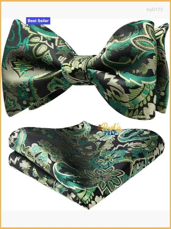 Self-Tie Bow Tie and Pocket Square Set, Polyester Formal Accessories