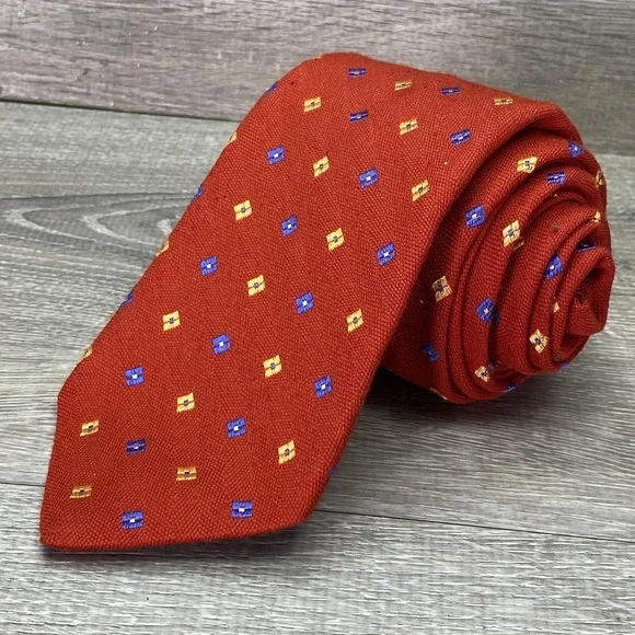 Ted Baker Tie Mens‎ One Size Red Geometric Wool Silk Necktie Made USA Classic
