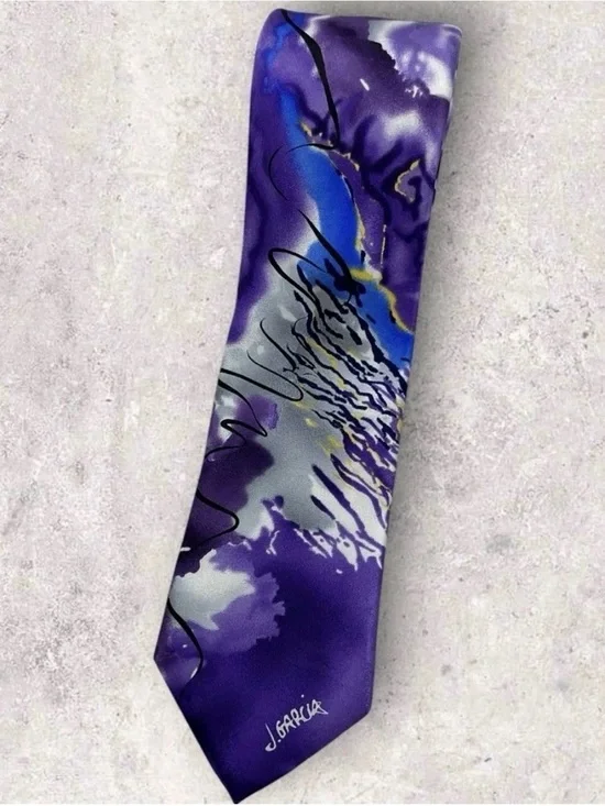 J. Garcia Purple Abstract Silk Neck Tie