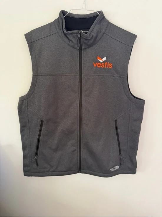 The North Face Men’s Dark Gray Sleeveless Vest with Orange Logo