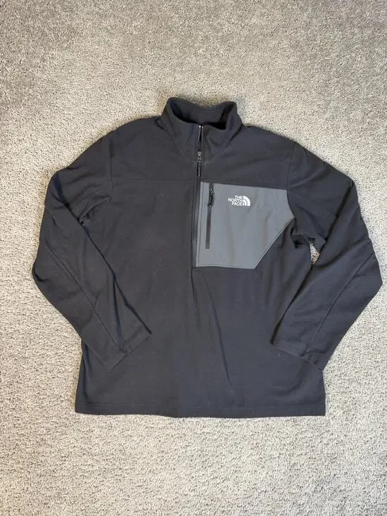 The North Face Jacket Mens XL Black 1/4 Zip Fleece Lined Pockets Short