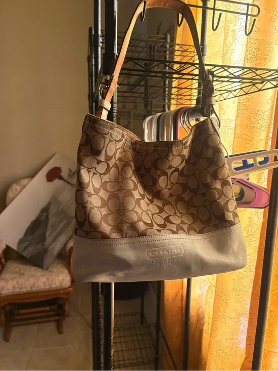 Coach Signature Canvas Hobo Bag in Brown and Cream