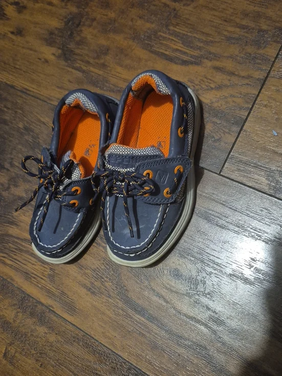 Toddler Navy and Orange Sperrys Casual Boat Shoes