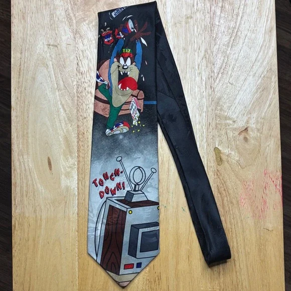 Vintage 1996 Looney Tunes Mania Taz Football Touch Down Necktie 90s