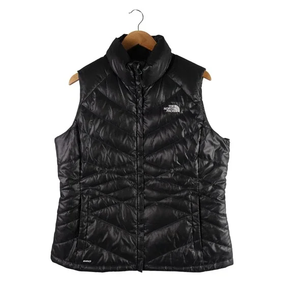 The North Face 550 Down Puffer Vest Mens XL Black Chevron Quilted Full Zip