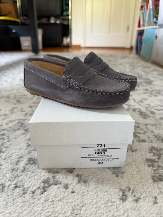 Gray Suede Kids Penny Loafers