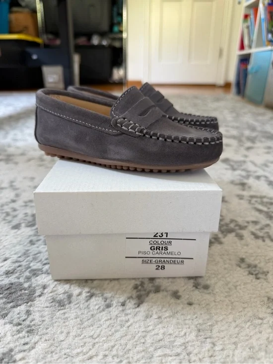 Gray Suede Kids Penny Loafers