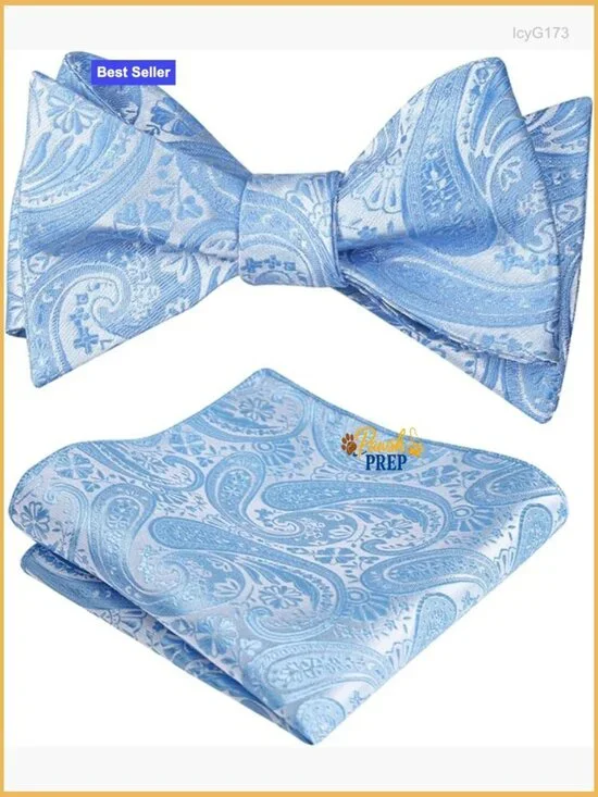 Men's Self-Tied Paisley Bow Tie Set with Pocket Square, 100% Polyester