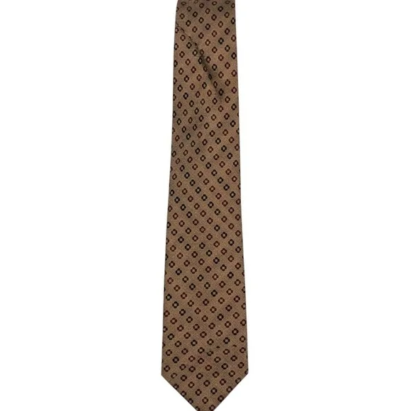 Hansom Necktie One Size Tan Medallion Geometric Vintage Polyester Tie