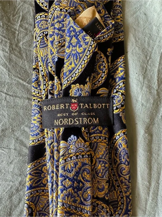 Robert Talbott Tie Best of Class Nordstrom Gold Blue Paisley Silk Necktie NWT