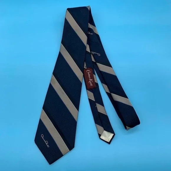 Oscar De La Renta Blue/Gray Striped‎ Men's Classic Neck Tie Caster Knott