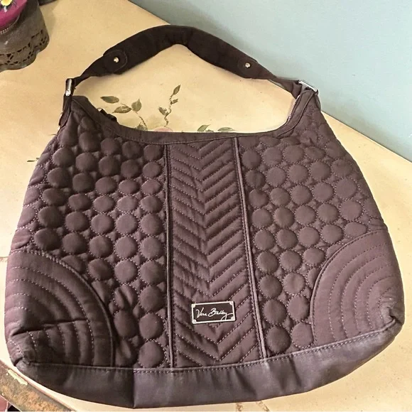 Vera Bradley Brown Quilted Floral Lined Hobo Purse Bag