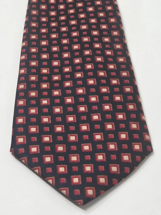 Michelsons Of London 56 In Silk Necktie Navy Red Geometric Square Pattern