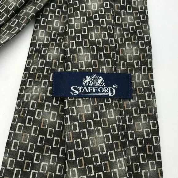 Stafford Luxury Designer Abstract Tan Brown Long Necktie - 100% Silk Tie 58 inch