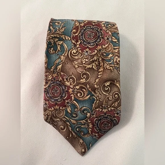 Etienne Aigner - Men's Shimmering Blue /Brown /Red 100% Silk Neck Tie 3