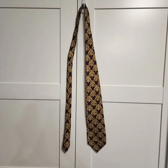 Disney Parks Mickey Mouse 100% Silk Novelty Necktie Yellow Rust Blue Gold