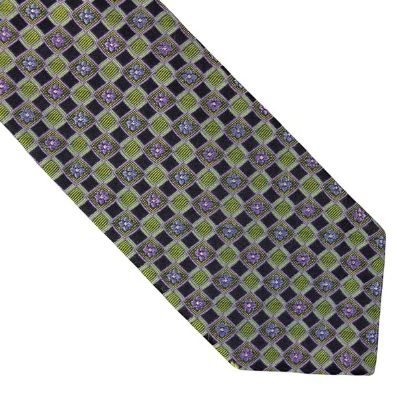 Robert Talbott‎ Best of Class Mens Silk Tie Green Purple Geometric Floral