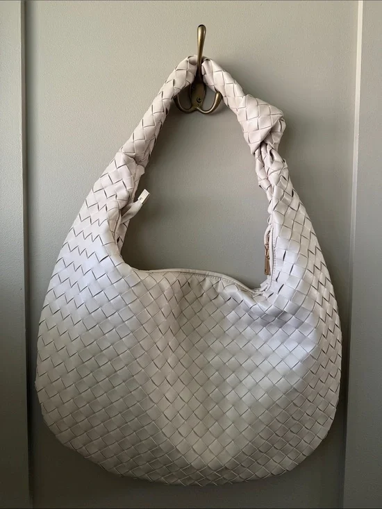 Melie Bianco White Woven Hobo Bag