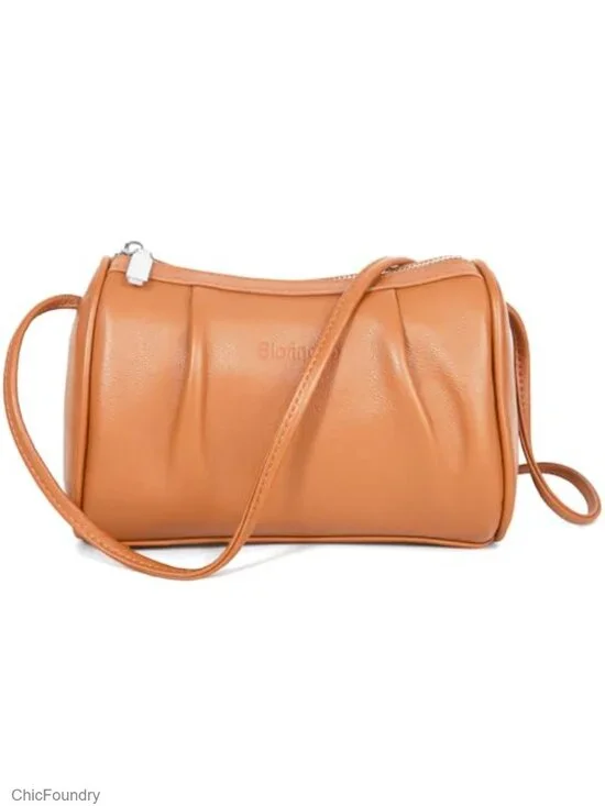 Genuine Leather Small Crossbody Barrel Hobo Purse with Adjustable Strap