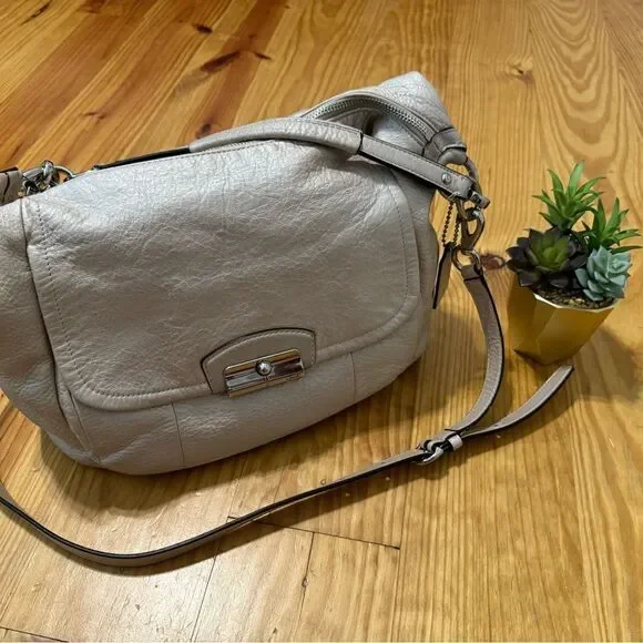 Coach Kristin Leather Large Hobo F22309 Champagne Silver Shoulder Handbag Purse