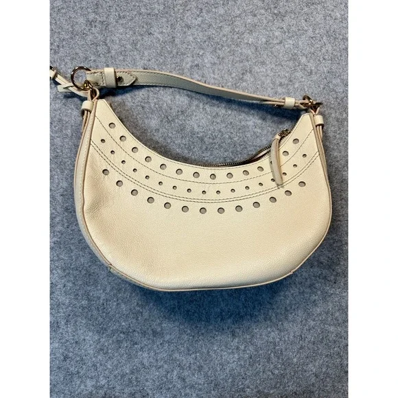 Fossil Handbag Womens Beige Pebbled Leather Hobo Shoulder Bag Inner Pockets