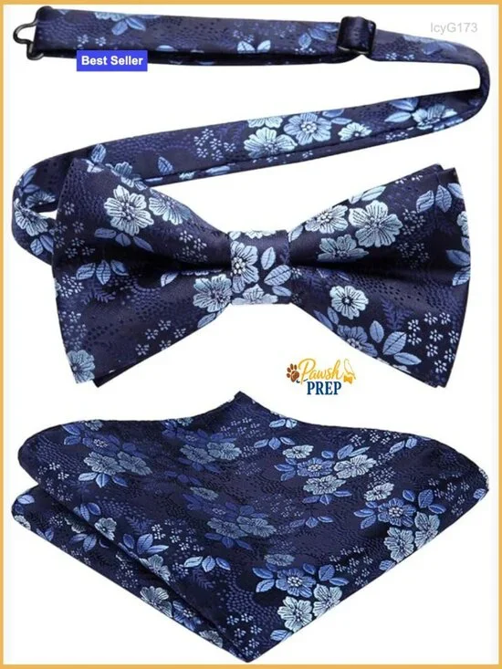 Pre-Tied Bow Tie Pocket Square Set Formal Wedding Party Accessory