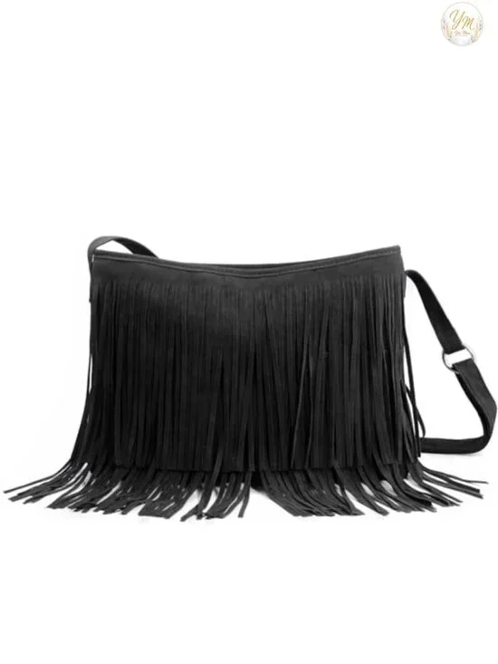 Faux Suede Leather Tassel Hobo Crossbody Bag with Adjustable Strap