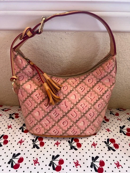 Y2K Dooney & Bourke Pink Monogram Canvas Hobo Bucket Bag vintage