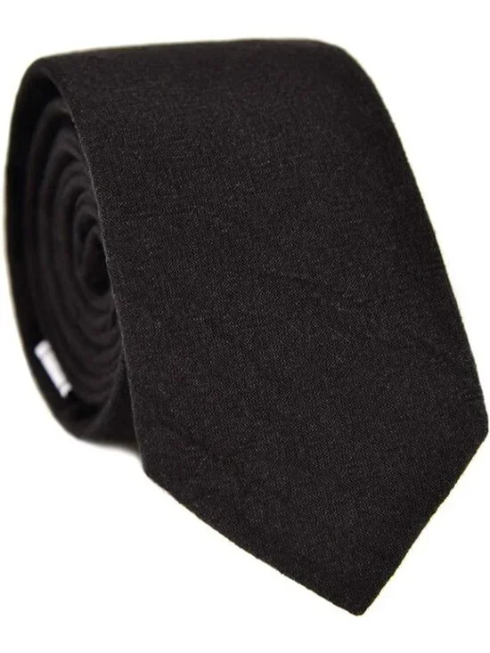 Men's Black Solid Heather Cotton Linen Textured Formal Slim Necktie For Business