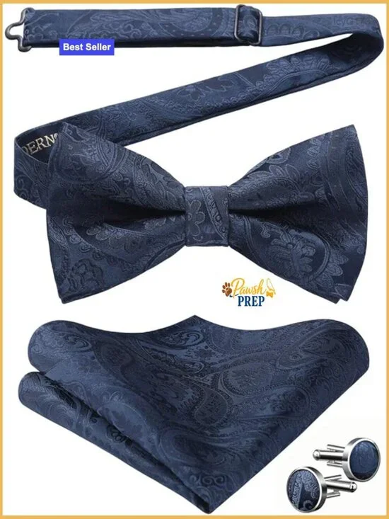 Pre-Tied Bow Tie Set with Pocket Square and Cufflinks for Formal Events